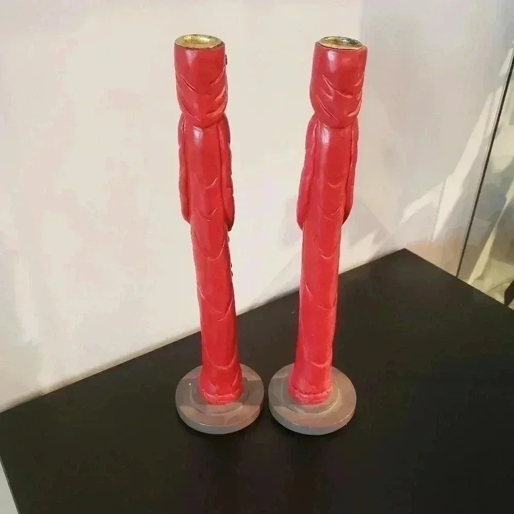 Tall Skinny Santa Claus Candle Holders - Set of 2